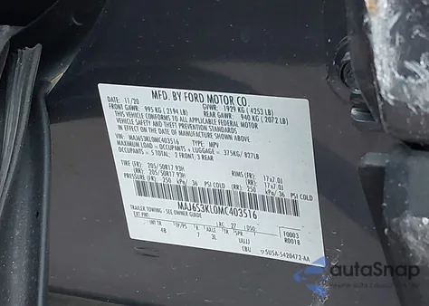 2021 Ford Ecosport Titanium из США, поврежденный, VIN MAJ6S3KL0MC403516